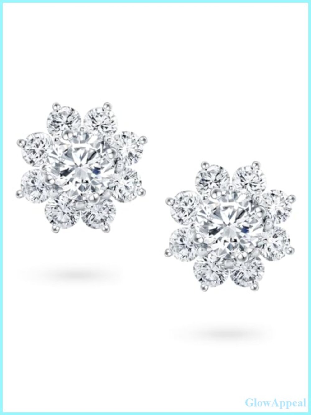 Sterling Silver Flower Halo Stud Earrings Simulated Diamond